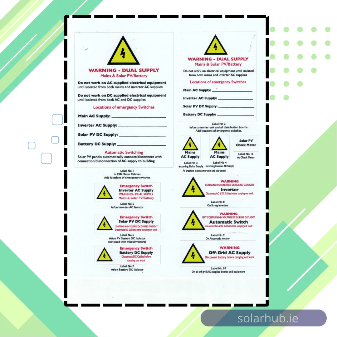 Industrial Signs Solar PV Array Self Adhesive Vinyl Label Set (Sold in 1's)